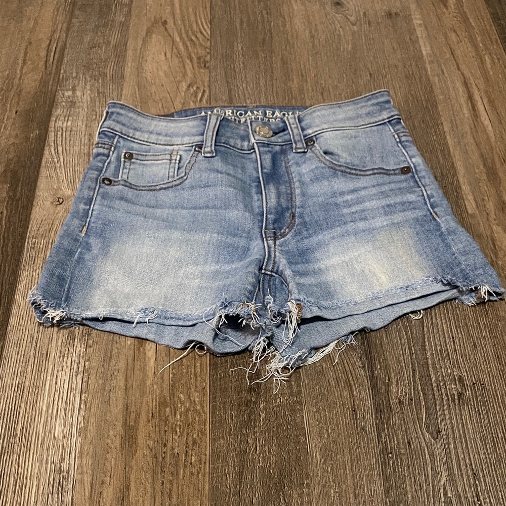 American Eagle Outfitters Light Blue Frayed Jean Shorts